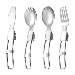 Spoons 304 Stainless Steel Folding Spoon Fork Knife Outdoor Portable Fold Tableware Kitchen Tool Students