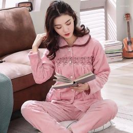 Home Clothing JINUO Simple Pink Pure Colour Soft Flannel Elegant Woman Pyjamas Sets With Hooded Winter Warm Sleepwear Female Pyjamas