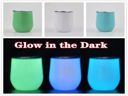 Sublimation Glow in The Dark 12oz Wine glasses Egg cup Luminous paint staliness steel Double Vacuum Insulated with lid DIY2425191