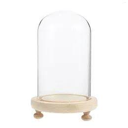 Decorative Flowers Flower Glass Cover Preserved Circle Candles Dome Display Case Wood Delicate Ornament