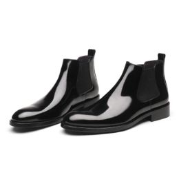 Boots New Round Toe Patent Leather Chelase Men Boots Business Casual Ankle Boots Simple Stylish Office Work Boots Mens High Top Shoes