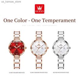 Wristwatches Womens Watches OLEVS Original for Women Ceramic Stainless steel Strap Luxury Brand Elegant Ladies Womens Bracelet Wrist Set240409