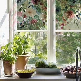 Window Stickers 40x110cm Spring Flower And Leaves Decals Glass Doors Decorative Sticker Static Cling DIY PVC Film Privacy Block