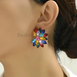 Stud Earrings Colourful Flower Design Big For Women Vintage Elegant Style Alloy Glass Fashion Luxury Jewellery Valentine Gift 2024