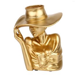 Vases Resin Vase Home Decoration Female Statue With Hat European Style Head Sculpture Model Tabletop Art Ornament