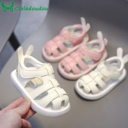 Sneakers 1216cm Genuine Leather Boys Girls Summer Shoes Solid Beige Pink Closed Toe Beach Sandals With Cute Ears For Toddler Girls Boys