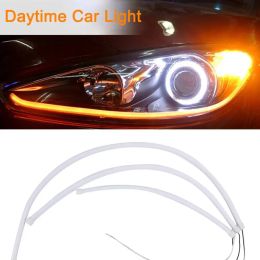 Car LED Guide Strip Ultra-thin Daytime Running Two-color Flow Belt Turn Tear Eye Light Headlights DRL Head Lamp Universal