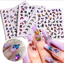 1Sheet Color Butterfly Nail Art Stickers Holographic 3D Gradient Butterflies Adhesive Nails Decals DIY Manicure Decorations8020494