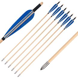 6/12/24pcs Archery Cedar Wood Arrows with Turkey Feather and Practice Arrowhead for 25-50lbs Bows for Archery Shooting hunting