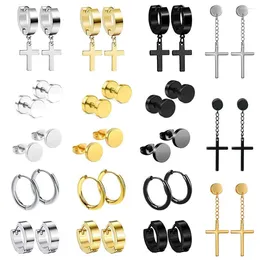 Stud Earrings 1 Pair/18 Pairs Stainless Steel Unisex Punk Cross Dangle Huggie Hinged Hoop Small Round Earring Set For Men Women