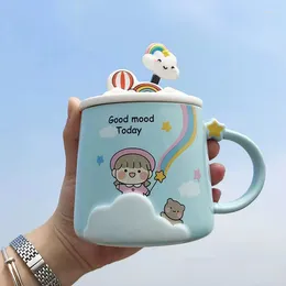 Mugs Cute Girly Heart Ceramic Mug With Lid Spoon Creative Personality Trend Coffee Large Capacity Milk Tea Office Breakfast Cup