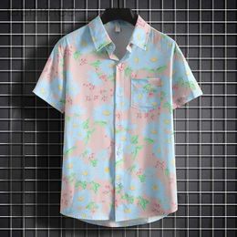 Men's Casual Shirts Top Quality Mens Turtle Neck Print Shirts for Beach Wear - Casual and Stylish Light Coloured Floral Shirt 2449