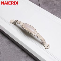 NAIERDI Ivory White Ceramic European Cabinet Handles Aluminum Alloy Door Kitchen Knobs Cabinet Pulls Drawer Knobs handle