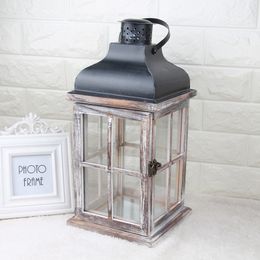 Garden Gift Vintage Hanging Exquisite Home Wedding Wood Metal With Handle European Style Handmade Candle Holder Lantern