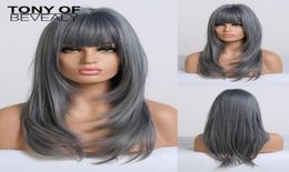 Long Wavy Ombre Blue Wigs Heat Resistant Synthetic Wigs With Bangs For African American Women Coaplay Natural Hair42092407183063