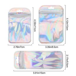 50pcs Laser Packaging Bags Resealable OPP Bags Cosmetic Bag One Side Clear Holographic Mini Aluminium Foil Zip Lock Bags Thick
