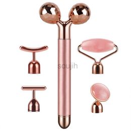 Face Massager 5-in-1 24K Gold Beauty Wand Face Massager Electric Vibrating Rose Quartz 3D Roller Face Lifting Body Facial Gua Sha Jade Roller 240409