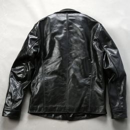 Brakeman Oil Wax Horse Leather Suit Jacket Mens Genuine Leather Blazer Coat Horsehide Streetwear Amercan Casual Top Clothing Man