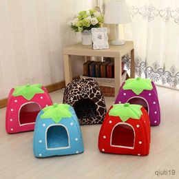 Cat Beds Furniture Cute Foldable Cat Kitten House Warm Soft Winter Cotton Pet Dog Cat Bed Kennel Fleece Cozy Nest For Small Medium Cat Dogs S-XXL