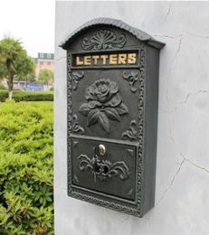 Antique Cast Aluminum Iron Postbox Mailbox Garden Decorations Flower Embossed Trim Decor Dark Green Metal Mail Letters Post Box Ho4537665