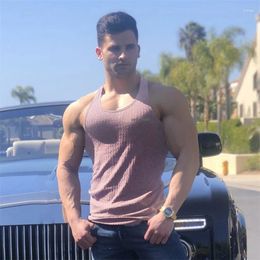 Men's Tank Tops Men Fashion Knitted Stripe Sport Vest Summer Quick Drying Moisture Wicking Shirt Gym Training Slim Sleeveless Fitness