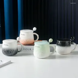 Mugs Relief Panda Cartoon With Handle Glass Ceramic Coffee Cup Milk Cups Mug Tea