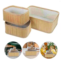 Storage Bottles 3 Pcs Bamboo Basket Home Organising Country Style Toys Organiser Weaving Book