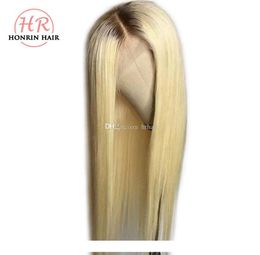 Honrin Hair Blonde Ombre T4 613 Lace Front Wig Brown Hair Roots Silky Straight Brazilian Virgin Human Hair Pre Plucked Full Lace W8897836