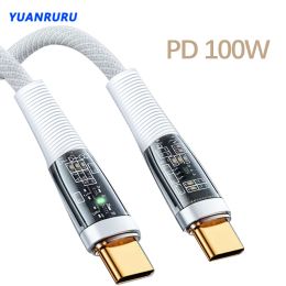 Type C to Type C Cable 100W PD Display Fast Charging Charger USB To USB C 66W Transparent Cable For Xiaomi Huawei Data Cables