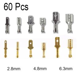 60Pcs Terminal Electrical Connectors 2.8/4.8/6.3mm Butt Splice Lug Terminals for Wire 12awg Crimp Cable Eletrico Car Accessories