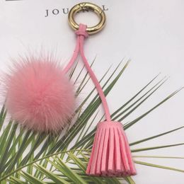 Pom Pom Keychain Furry Ball with Tassels Buckle Keyring Fashion Ladies Cute Car Key Chain Cell Phone Decor for Girls