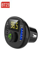 BT23 QC 3.0 Bluetooth Car Kit Quick Dual USB Car Charger FM Transmitter modulator o Music Mp3 Player Handsfree Car kit2100404