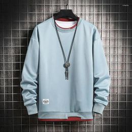 Men's Hoodies 2024 Spring Solid Color Loose Fit Sweatshirts Hoodless Long Sleeve O-Neck Cotton Shirts Men Clothing Simulated Two-Piece