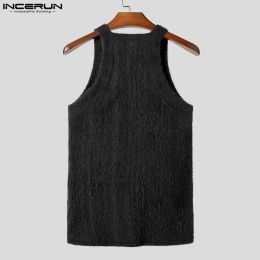 INCERUN Tops 2024 American Style Handsome New Men's Plush Fabric Vests Fashionable Casual Male Solid Comfortable Tank Tops S-3XL