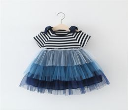 Girls Striped Cake Dress 2019 Summer New INS Baby Girls Gradient Cake Skirt Princess Dresses Children Fashion Tutu Dress 2 Colors 5215200