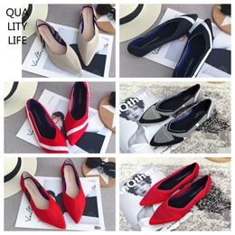 2024 Top Luxury Flat bottomed pointed ballet black soft soled knitted maternity womens boat shoe casual and comfortable
