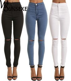 Women039s Jeans Summer Style White Hole Skinny Ripped Women Jeggings Cool Denim High Waist Pants Capris Female Black Casual6781458