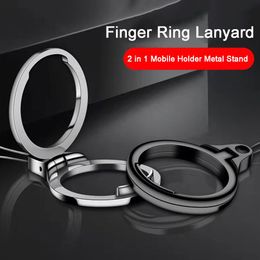 2 in 1 Finger Ring Lanyard 360 Degree Mobile Holder Ring Hang Rope Mobile Phone Straps Metal Stand For Mobile Phone Accessories