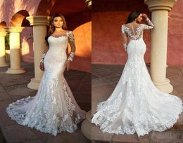 Custom Made Lace Mermaid Wedding Dresses Long Sleeve White Wedding Gown Sexy Vintage Bride Dress white1176479