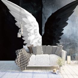 Custom Any Size Mural Wallpaper 3D Stereo Creative Black And White Angel Wings Fresco Papel De Parede 3D Living Room Sofa Decor