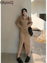 Casual Dresses GkyocQ Korean Chic Women Dress Vintage Denim Turn Down Collar Lace Up Long Sleeve Slim Niche Design Female Vestidos