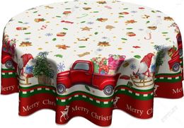 Table Cloth Red Truck Round Tablecloth 60 Inch Merry Christmas Wateproof Resistant Durable Cover For Kitchen Dining Buffet Tabletop