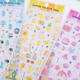 Summer Palette Seal Cool Juice Dolphin Stickers Scrapbooking Diy Journal Cute Sticker Sheet Stationery Decor Aesthetic Gift