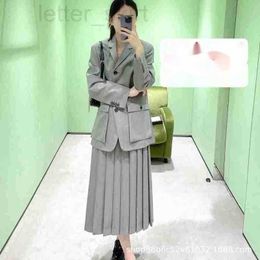 Two Piece Dress Designer 24 new fashionable belt suit jacket with pleated skirt set IXVM