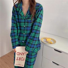 Home Clothing Alien Kitty 2024 Two Pieces Suit Cardigans Cotton Gentle Green Plaid Sweet Soft Casual Loose Fashion Long Sleeves Pajamas Set