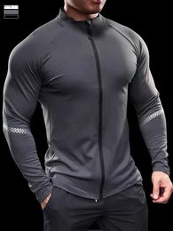 Men's Jackets Mens sports and fitness jacket casual and tight fitting quick drying and long sleep gym running training suit autumn and winter mens topL2404