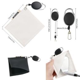 12*12cm Pu Square Golf Ball Cleaning Towel with Retractable Key Chain & 1 Golf Tee Portable and Easy to Carry