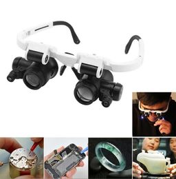 New Eyewear Magnifying Glass Magnifier Watch Repair Dual Eye Jewellery Loupe Lens with LED Lighting watch repair tools386702987