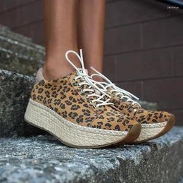 Fitness Shoes Puimentiua Women Sneakers Breathable Leopard Lace Up Wedges Platform Vulcanize Woman Pu Leather Casual Tenis