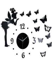 Butterfly Elf Mirror Effect Sticker DIY Wall Clock Home Decoration8953575